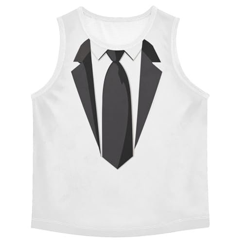 Boys Tank Top Shirts Black Tuxedo Tie Sleeveless T-Shirts Crew Neck for Kids Clothing Children