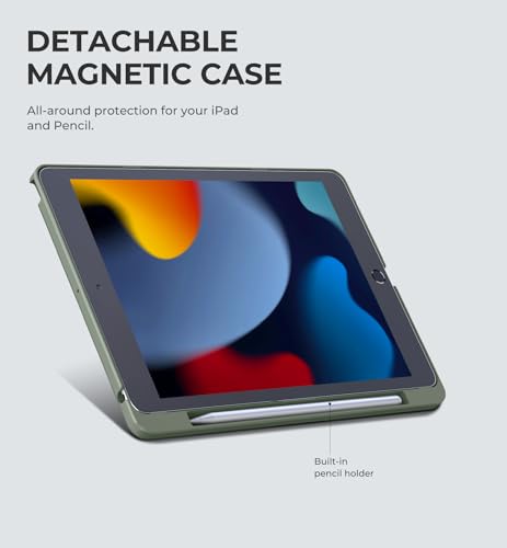 Image of Dexnor for iPad 9th Generation Case with Keyboard Floating Cantilever Magnetic Stand Multi-Touch Trackpad Backlit Pencil Holder Magic Style Keyboard for iPad 9th /8th /7th Generation 10.2 inch, Army Green