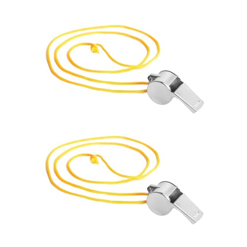 2 piezas silbatos deportivos metálicos amarillo con cordón miniatura 1