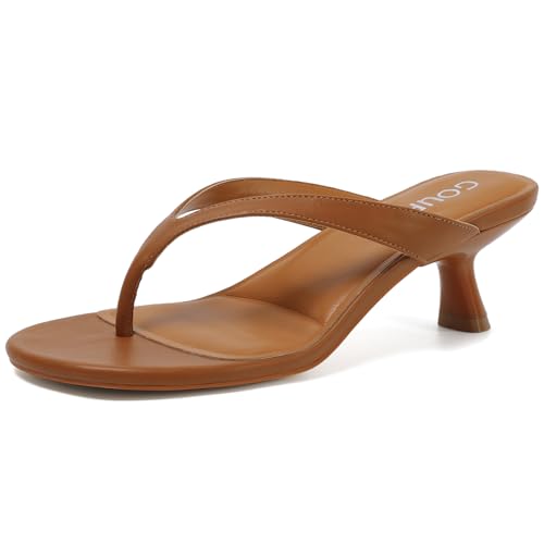 Image of Kitten Heels for Women Round Open Toe Sandals Flip Flop Heels Summer Low Heeled Thong Sandals