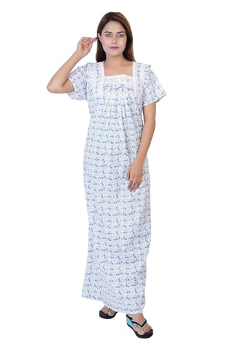 Image of Women's Cotton Block Print Knee Length Nighty