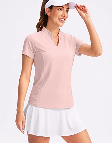 Obla Women's Golf Polo Shirt V-Neck Short Sleeve Collarless Dry Fit Tennis Running T Shirt Golf Tops For Women(Dusty Pink_S) #TOP4