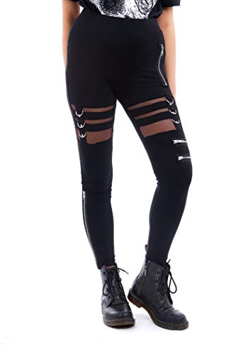 Pantalones Leggings Negros de Chemical Black de estilo Punk Gótico Inka con encaje Trasparente y cremallera - (XXL - ES 44-18)