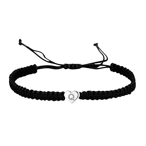 Generisch Pulsera de acero inoxidable para mujer, con diseño de corazón, de 20 cm, con cadena de amatista, grabado, llavero, para niñas, color negro, pulsera de la amistad, para adolescentes, M,