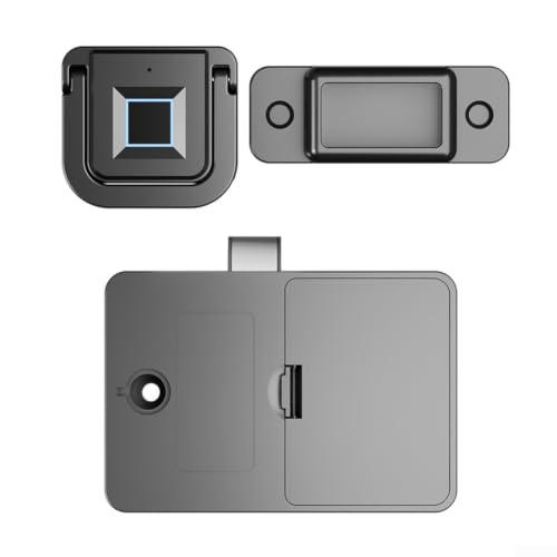 Hosrivae Cerradura de cajón de huellas dactilares, cerradura inteligente para gabinete, entrada sin llave con asa, compatible con 20 usuarios, aleación ABS, potencia tipo C, 9,5 x 7 x 5 cm, color