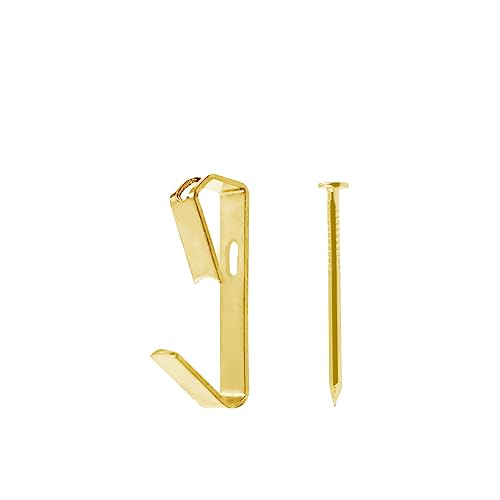 Image of 100 Piece Picture Hanging Kit with 10LB Gold Metal Hooks and Nails for Wall Mounting