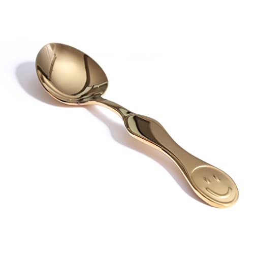 Premium Smiley Face Stainless Steel Dinner Spoon - Perfect for Soup, Coffee and Tea Delights (1 golden smiling spoon)