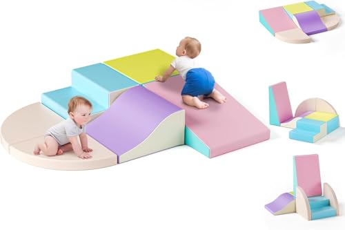 Parcours motricité bébé, Noyau en Mousse 38S Haute densité, matériau PU résistant aux Chocs et Facile à Nettoyer, Fermeture éclair dissimulée,...