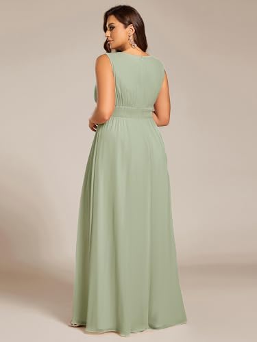Image of Ever-Pretty Plus Women's Round Neck Sleeveless Empire Waist Maxi Plus Size Formal Gowns Bridesmaid Dresses