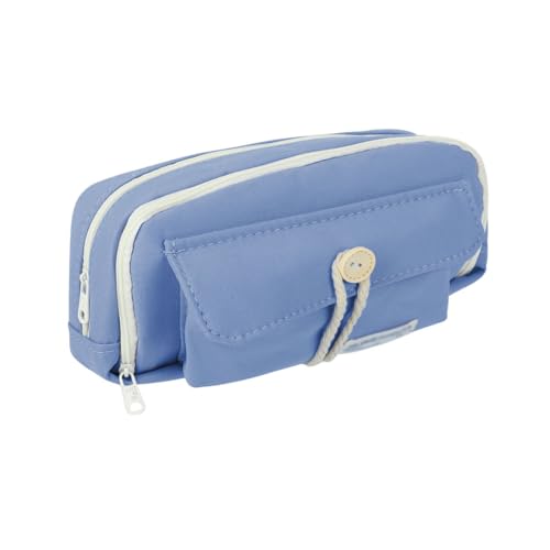 Image of Zibuyu Aesthetic Pencil Pouch for Girls & Boys Double Layer Zip-Up School Pouch, Canvas Pen Storage Organizer Fashion Stationery Pouch for Students, Office Supplies(21x11x7.5cm, Blue)