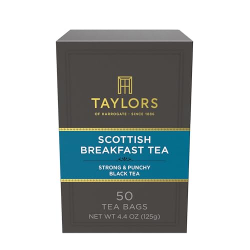 Image of Taylors of Harrogate Scottish Breakfast Black Tea Individually Wrapped Bags, 50 Count (Pack of 1), Strong, Malty and Full, Caffeinated, Enjoy Hot or Iced, 50 Teabags