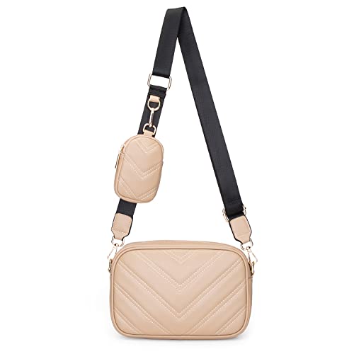 Image of Herald Quilted Small Crossbody Bag with Coin Pouch for Women | Lightweight, Vegan Leather, Trendy Style, Detachable Mini Pouch, 2 Size Cross Body Handbags with Wide Strap for Daily Travel