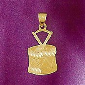 Gold Snare Drum Charm - 14k