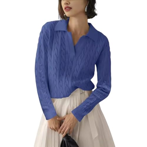 Women's Thick Ribbed Knit Sweater, V-Neck Long Sleeve Pullover - Relaxed Casual Top for Autumn Winter