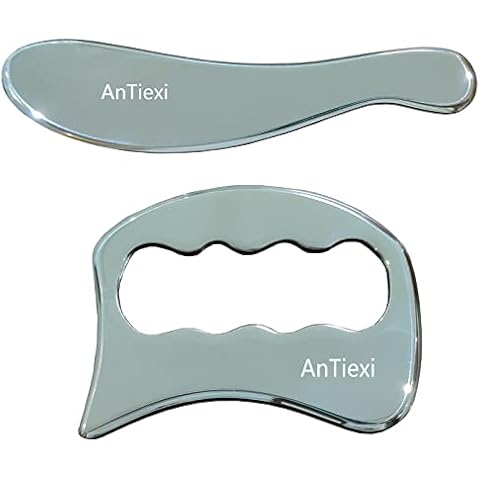 Medical Grade Stainless Steel Gua Sha Tool Set,Scraping Massage Tool -AnTiexi IASTM Tool Great Soft Tissue Mobilization Tool (2pcs Set) Cover