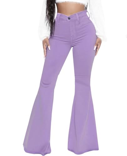 Women's Jeans Tassel Slim Flared Trousers Elastic Waist Classic Skinny Bell Bottom Jeans High Waisted Flared Jean