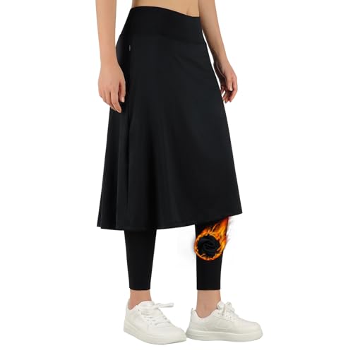 ANIVIVO Women's Knee Length Fleece Lined Leggings with Skirt, Winter Warm Skirted Leggings for Women Zipper Pockets