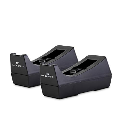 MackOffice Desktop Tape Dispenser (Black, 2 Pack) Weighted and Non-Skid Rubber Base to Keep Dispenser in Place. one-Hand Dispensing for 1/2 or 3/4 Inch Tape Roll up to 1500 in Long Office School