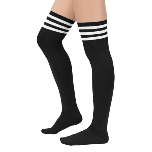 Century Star 3 Pairs Thigh High Socks for Women Over the Knee High Socks Triple Stripe Long Stockings Thigh Highs Leg Warmer2