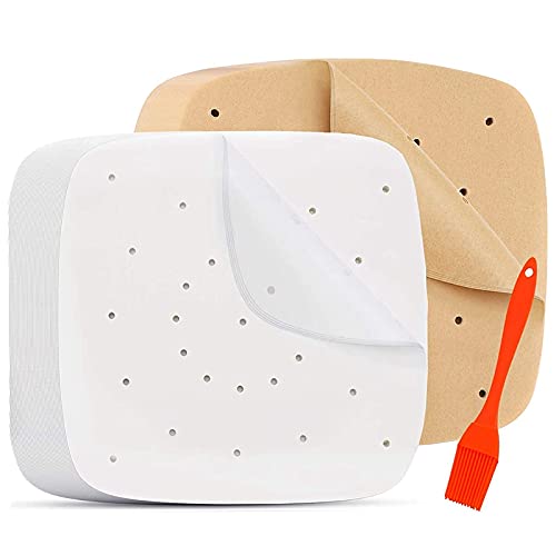 Tiamu 200Pcs Square Air Fryer Liners, Non-Stick Steamer Mat Perforated Unbleached Parchment Paper Air Fryer Liners