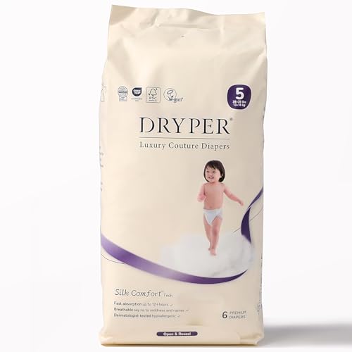 DRYPER Pañales para Bebé - Talla 5 (13-18kg / 28-39 lbs), 1 Pack (6 Pañales), Ultra Suaves para Piel Sensible, Núcleo Super Absorbente, 12hrs Protección Fugas, Fáciles De Llevar
