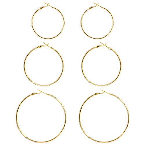 Image of DAILY VIBES Simple Big Thin Hoop Earrings for Women Trendy, 3 Pairs | 925 Sterling Silver Post Large Hoops, 14K Gold or Silver Plated Loop, Hypoallergenic Hoop Earrings Set