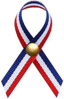 Support USA | American Made 250 Veteran's Day, September 11th, and Patriotic Red/White/Blue Fabric Awareness Ribbons - Bag of 250 Fabric Ribbons with Clutch Pins - Pin Attached