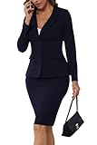 Women's 2 Piece Suit Skirt Set Office Business Office Dress Suit Peplum Blazer Jacket Midi Pencil Skirt Suits Navy Blue M