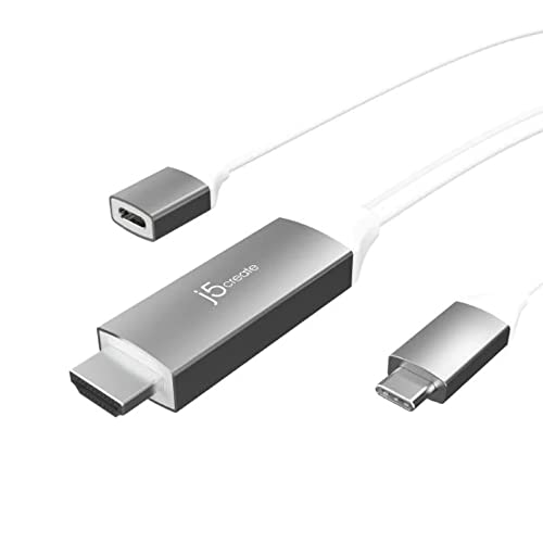 j5create 2-in-1 USB Type C - 4K60 HDMI デジタル AV 6フィート ケーブル 100W 高速充電ポート付き iPhone 15シリーズ用 Thunderbolt 3/4 Galaxy S24/23 MacBook Pro/Air iPad (JCC155G)対応