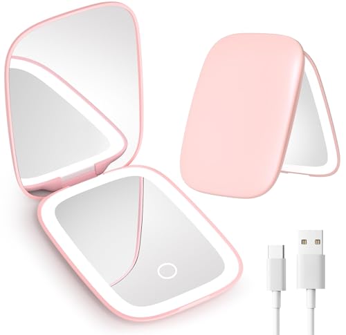 Compact Mirror with Light, 1X/3X Magnification LED Travel Pocket Makeup Mirror with 3 Color Modes...