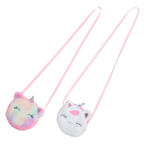 BESTYASH 2pcs Plush Unicorn Coin Purses for Cute Crossbody Bag with Colorful Design Lightweight Small Bags for Travel Shopping and Outdoor Activities