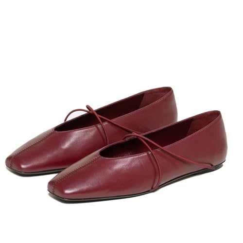 Women's Square Toe Ballet Flats Criss-Cross Straps Comfortable Slip On Mary Jane Flat Shoes for Office Work Casual