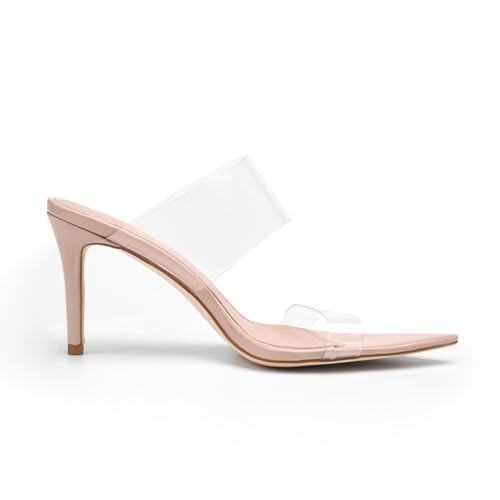 Image of vivianly Clear Pointed Toe Heels Sandals Transparent Strap Stiletto High Heels Slip on Mules for Women