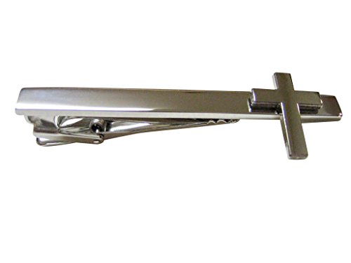 Kiola Designs Silver Toned Classic Religious Cross Square Tie Clip #TOP4