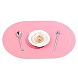 Sets de table Napperon Ellipse Double Face, Tapis de Table, Isolation Thermique, napperons en Cuir PU, Dessous de Verre for Bol, Cuisine antidérapant(Bright Pink)