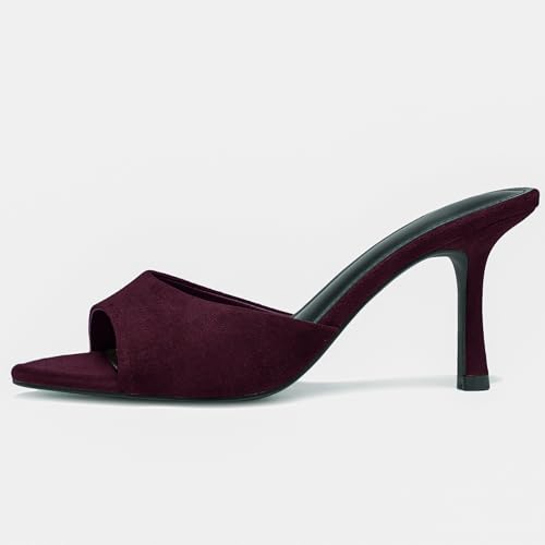 Image of Riekhany High Heel Mules for Women Slip On Open Pointed Toe Classy Patent Leather Stiletto Pumps Formal Slingback Mule Sandals Dress Walking Shoes