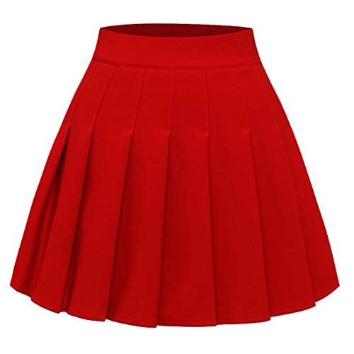 FindDress Pleated Skirts for Women Mini Tennis Skirt High Waist Skater Skirts Cheerleader Versatile Casual Skirt Stretchy Elastic Waist Red S