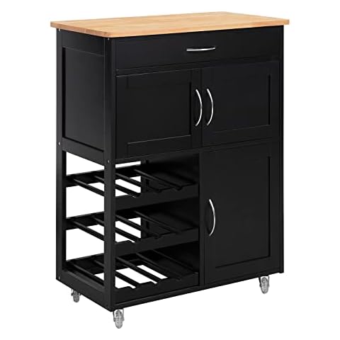 SoBuy Kitchen Trolley with Rubber Wood Top Cover