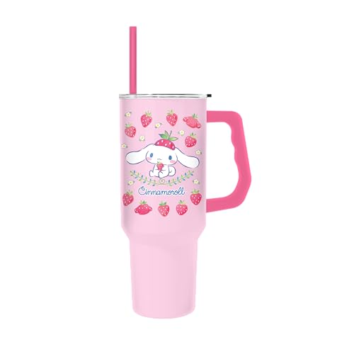 Image of Silver Buffalo Sanrio Hello Kitty and Friends Stainless Steel Tumbler with Handle Featuring Cinnamoroll, Fits in Standard Cup Holder, 40 Ounces