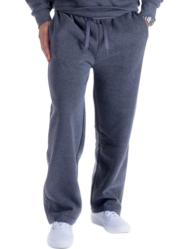 LeeHanTon Mens Fleece Sweatpants Open Bottom Basic Running Joggers Wide Leg Casual Loose Fit Athletic Pants with Pockets