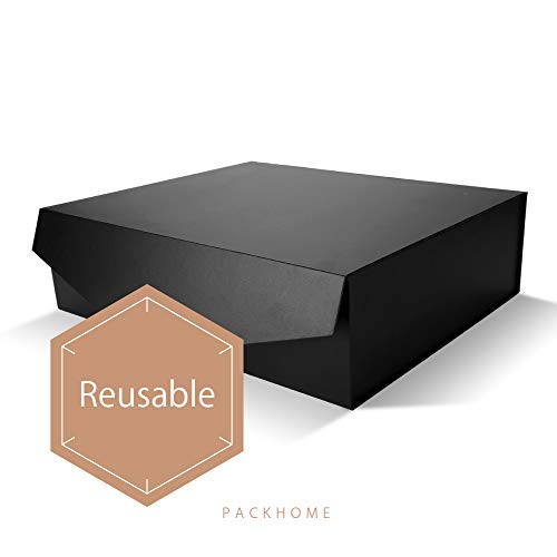 PACKHOME 17x14.5x5.5 Inches, 3 Extra Large Gift Boxes with Lids, Gift Boxes for Clothes and Large Gifts (Matte Black with Grid Pattern)