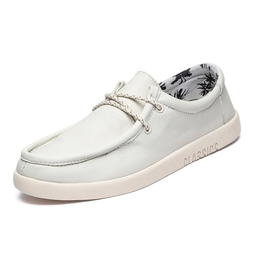 Men's Fashion Soft Flat Lace Up Casual Loafers Shoes with Arch Support Lightweight Round Toe Low Top Non-Slip Walking Boat Shoes for Driving Outdoor Work Office