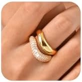 KSF Stackable Gold Rings for Women - 18K Gold Plated Chunky Cubic Zirconia Wavy Ring Set Stack Thumb Engagement Anniversary Wedding Rings Trendy Jewelry Gift for Women Non Tarnish Size 6 7 8 9