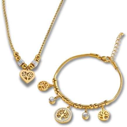 Conjunto Feminino Colar e Pulseira ¨Sacred Tree¨- Aço Inoxidável ...