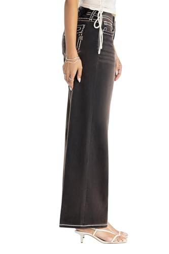 Miss Me Women's Sevryn Faux Flap Pockets Mid-Rise Wide Leg Jeans3