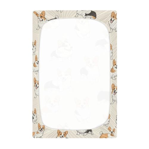 Image of Cute Corgis Dogs Crib Sheets Soft Breathable Fitted Baby Crib Sheets Mattress Cover for Girls Boys, 52 inch x 28 inch x 9 inch