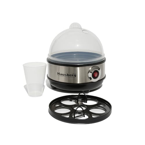 Hausberg Electric Egg Boiler – Boils 7 Eggs – Auto Shut-Off, Buzzer Alarm, Non-Stick Plate, Stainless Steel Housing, Removable Lid – 350W – Fast Breakfast Maker