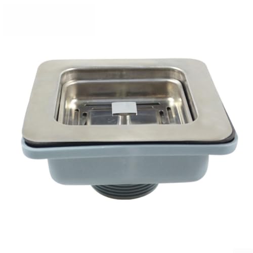 SUS304 Colador de fregadero de acero inoxidable, cesta de drenaje cuadrada de cocina de 114 x 114 mm con filtro de 16 rejillas y juntas dobles para interceptar escombros a prueba de fugas en