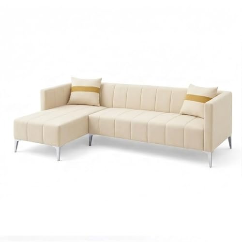 Image of Solomon Luxe Velvet-Suede Fabric 5 Seater LHS L Shape Sofa | Comfortable & Spacious Seating | Modern Sofa for Living Room - Cream
