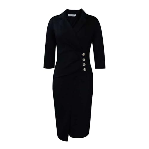 SXFuture Robes Manches Longues Femme, Col en V Robes Décontractées avec Plis À La Taille, Robe Couleur Unie pour Femmes, Convient pour Travail, Vacances, Shopping, Fêtes Cover